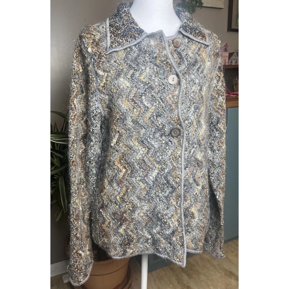 Harley Of Scotland Earth Tone 3-Button Cardigan Sz M Wool Mohair Scandi Whimsy